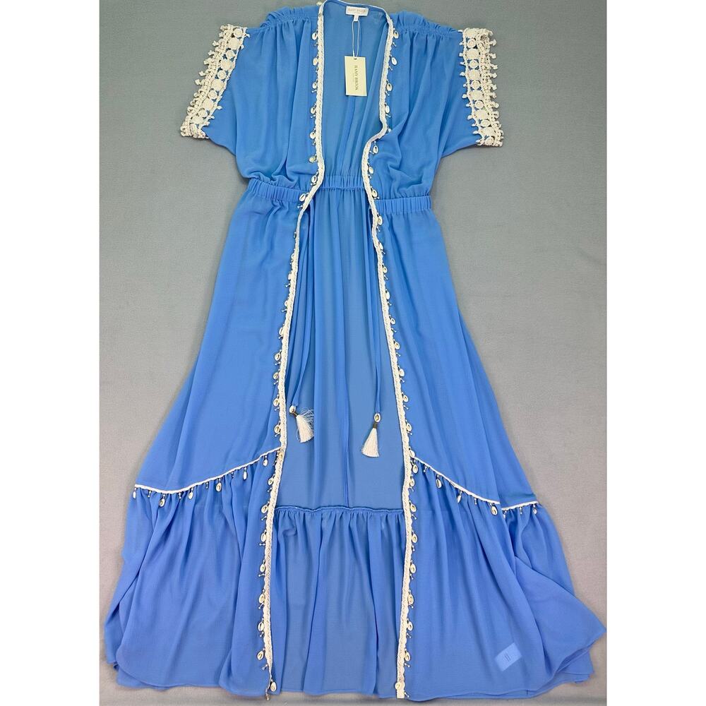 NWT Ramy Brook Nikolai Maxi Cover Up Serene Blue Shell Lace Trim Sheer Size S - Picture 9 of 14